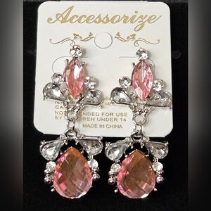 Accessorize Pink and Clear Crystal Chandelier Earrings